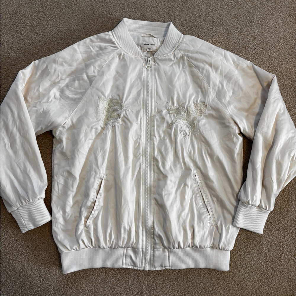 Silence + Noise Off White Bomber Jacket Size Small